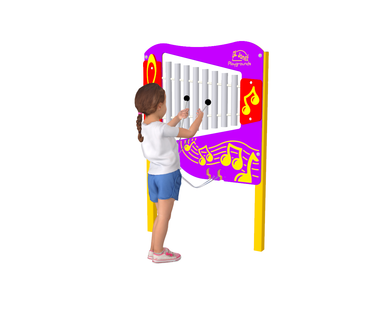 GL Jones Playgrounds - Tubular Ally Glockenspiel Inclusive Free Standing Music Panel